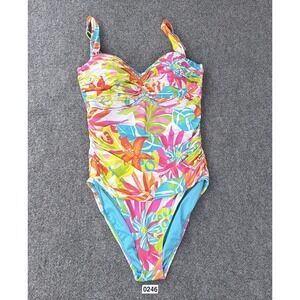 Bleu Rod Beattie Swimsuit Womens 14 One Piece Bandeau Ruched Tropical Beach
